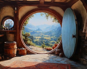The Lord of The Rings "Hobbit's Shire Doors" Landscape Fan Art Oil Paint Design Canvas Print Gift For LOTR FANS