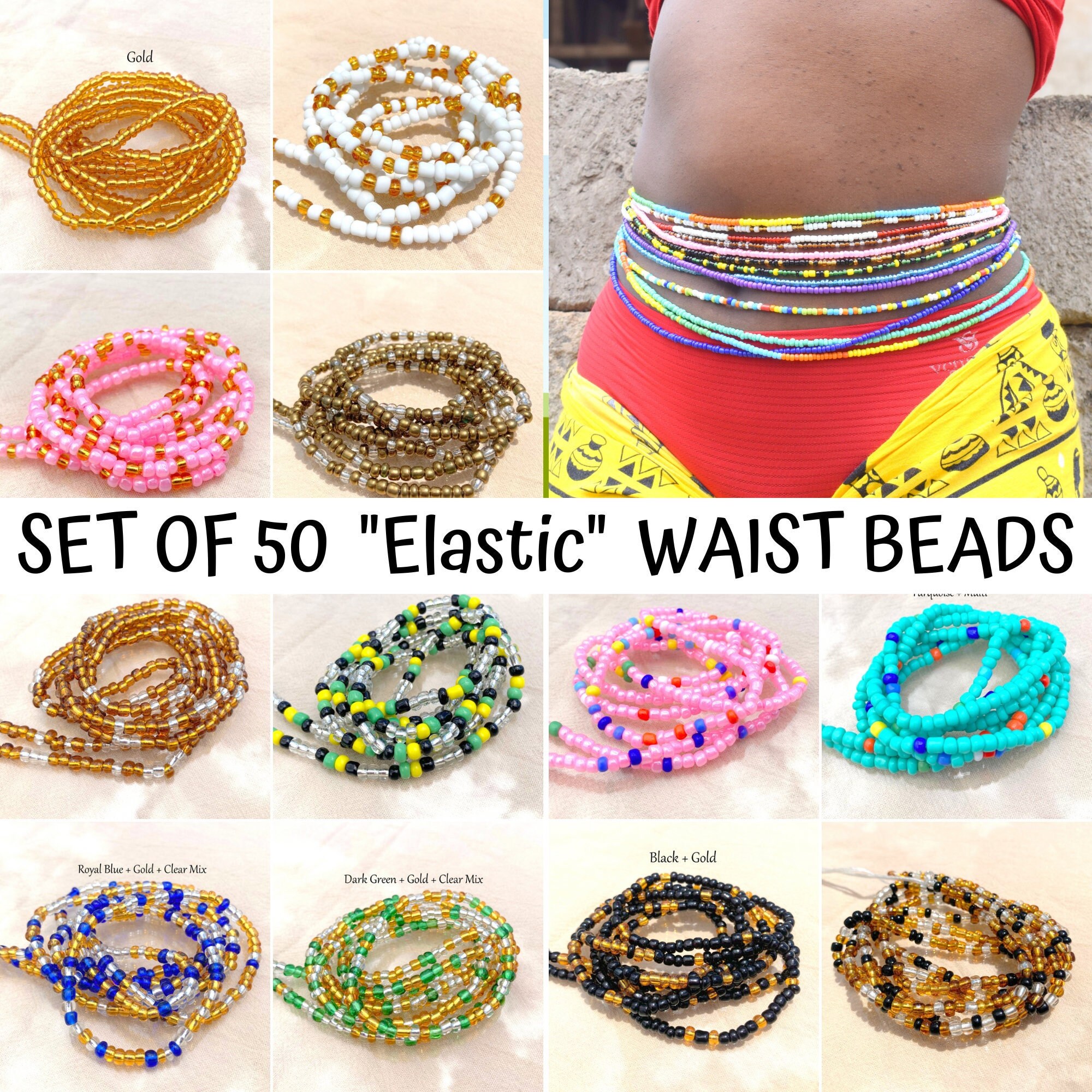 Beaded Waist Chain, Body Jewelry, Stretchy Elastic String, Belly Beads, Waist Chain, Belly Chains, Waist Jewelry, African Waist Beads