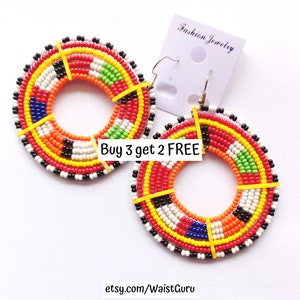 112 ON SALE Hoop Earrings Beaded, Kenya Earrings, Maasai Earrings, Statement Earrings Hoop, Statement Earrings Beaded, Ethnic Earrings