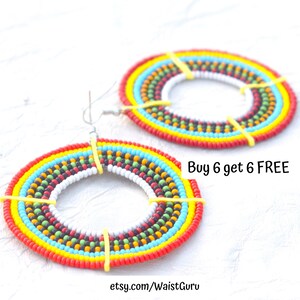 069 Buy 3 get 2 FREE Ethnic Earrings, Tribal Earrings Bulk, Bead Earrings, Hoop Earrings, Hoop Earrings With Beads, Masai Earrings, Earrings
