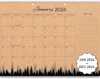 MUDRIT Desk Calendar 2024, Large Pages 12 X 17 Monthly Daily Planner , Big Desktop/Hanging Pad, Rustic Kraft -Office, Home, Family,Business