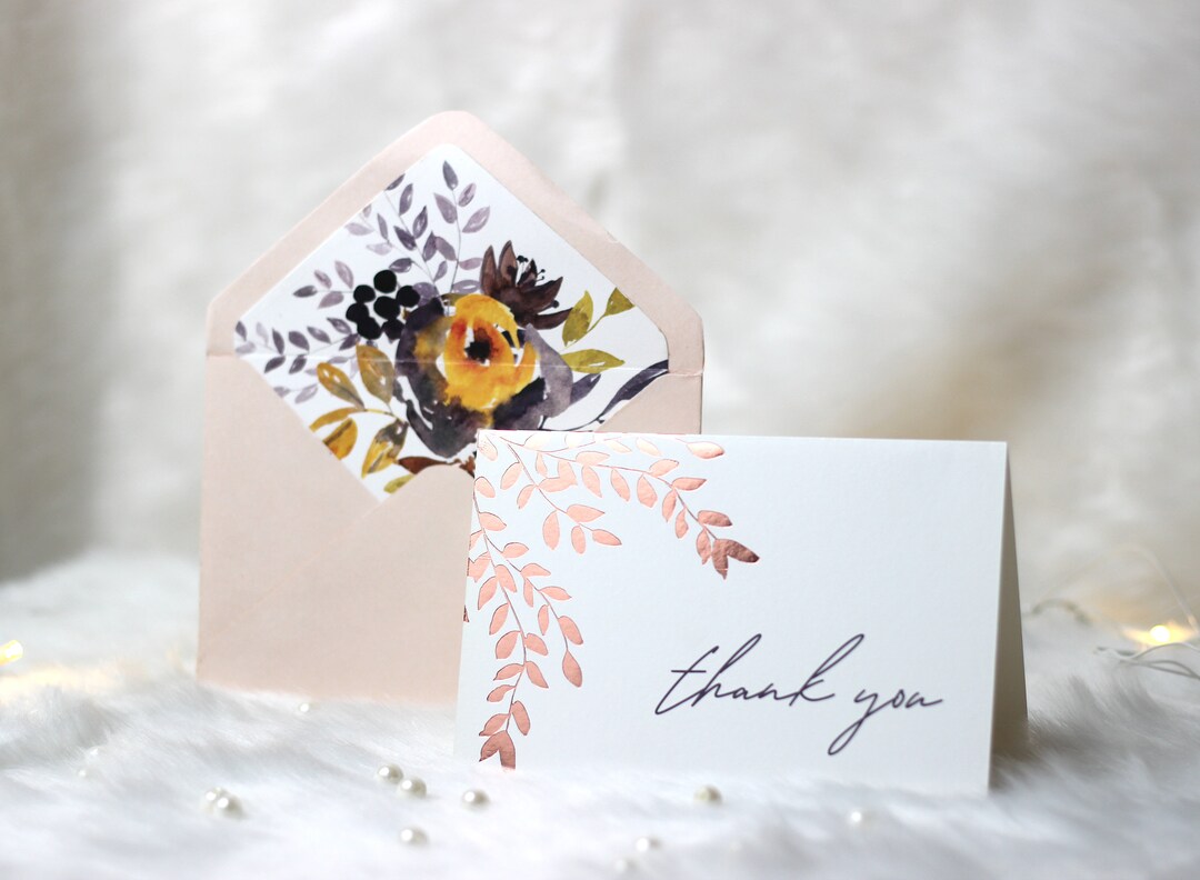 Rose Gold Foil Thank You Cards With Floral Envelopes & Stickers - Etsy