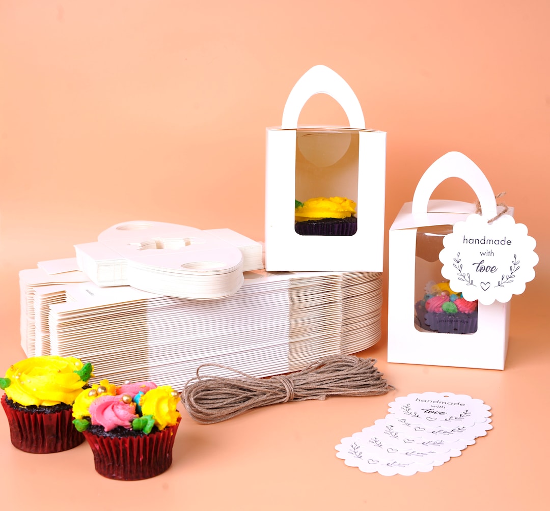 24 Boîtes à Cupcakes Kraft Avec Fenêtre Cœur - 10x10x6.5 Cm - Pour Pâtisserie, Donuts, Cadeaux