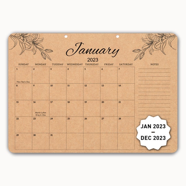 MUDRIT Desk Calendar 2023, Large Pages 12 X 17 Monthly Daily Planner , Big Desktop/Hanging Pad, Rustic Kraft -Office, Home, Family,Business