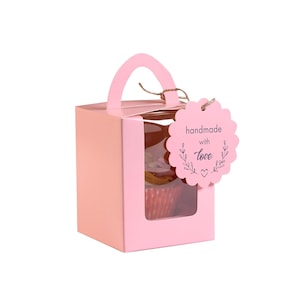 Scatole per cupcake (confezione da 50), contenitore per cupcake singolo con finestra, vassoio portaoggetti e cartellini per matrimoni, feste di compleanno, scatole per caramelle