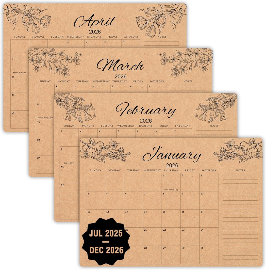 Desk Calendar July 2025- Dec 2026, Large A3 Desk Pad, Monthly Daily Planner, Desktop / Hanging Pad Made Of Kraft Paper: Size 12 X 17 Inches