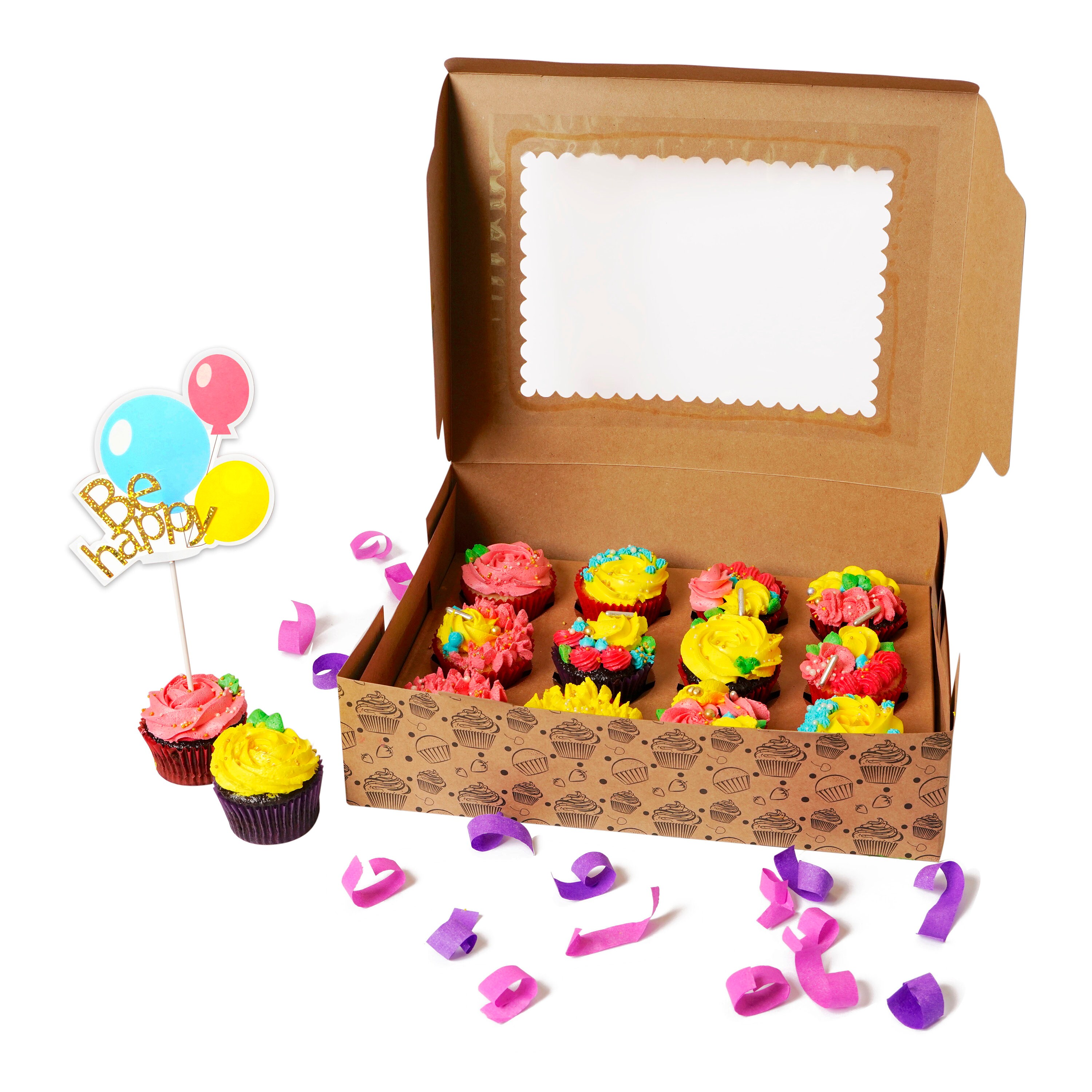 Mudrit Pack of 20 Kraft Cupcake Boxes with Insert Brown Etsy