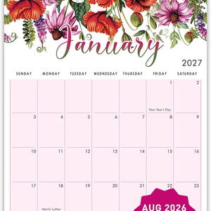 Calendar 17 Month Wall Calendar Aug 2026-Dec 2027, Large 12" x 17" Floral Monthly Planner, Gold Spiral Bound Thick Paper, US Holidays