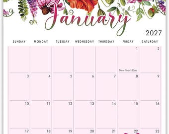 Calendar 17 Month Wall Calendar Aug 2026-Dec 2027, Large 12" x 17" Floral Monthly Planner, Gold Spiral Bound Thick Paper, US Holidays