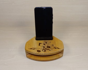Wooden Passive Speaker for Mobile Phone, Smartphone, No Electricity, No Battery. Stand with Built-in Speaker