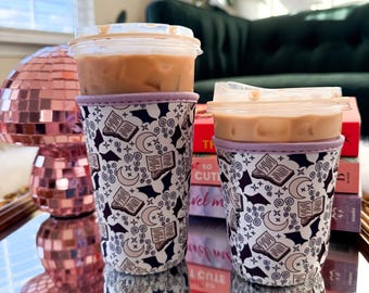Bookish Iced Coffee Sleeve | Fantasy Print, Coffee Lover Gift