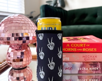 Peace Sign Skulls Coffee & Slim Can 12oz | Fun Print, Gift, Beverage Sleeve