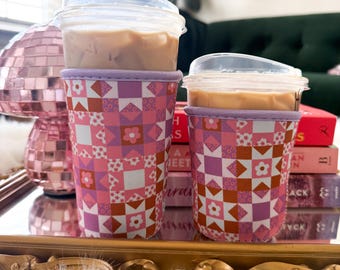 Lavender Quilt PrintIced Coffee Sleeve: Trendy Cup Accessory