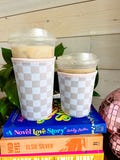 Tan Checkered Iced Coffee Sleeve: Trendy Cup Sleeve