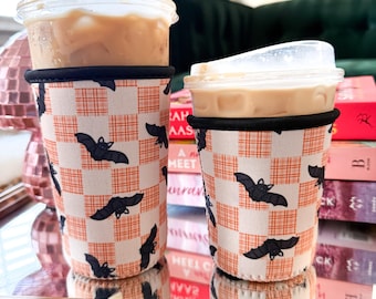 Checkered Bats Iced Coffee Sleeve: Trendy Cup Accessory