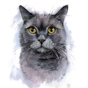 Custom cat portrait watercolor, Hand-painted custom watercolor pet painting, Custom cat memorial art, Cat portrait from photo,Wall decor art