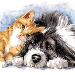 100% Hand painted pet portrait custom watercolor from photo,Cat painting custom, dog portrait, Pet watercolor painting, Hand painted  dog
