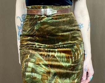 1970s abstract print velvet skirt // Size XS-S