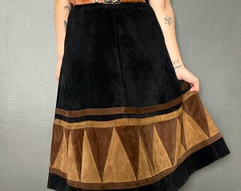 1970s patchwork suede skirt  // Size S-M