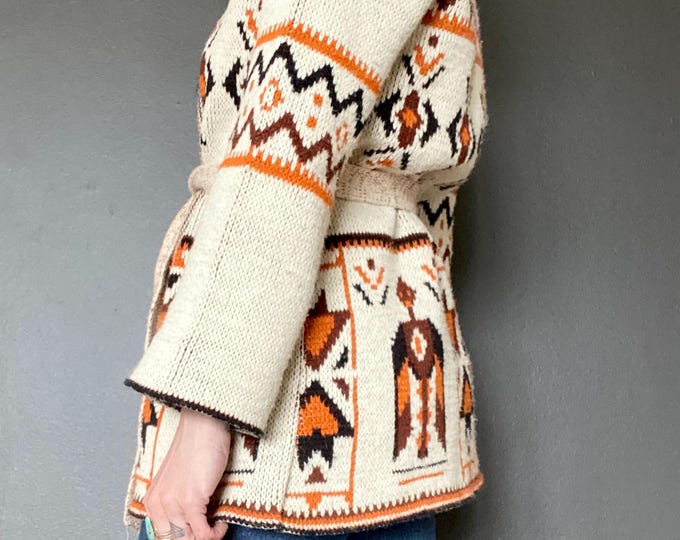 Featured listing image: 1970s Aztec southwest knitted cardigan // size S-M