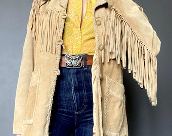1990s Scully fringed beige suede western jacket // Size S