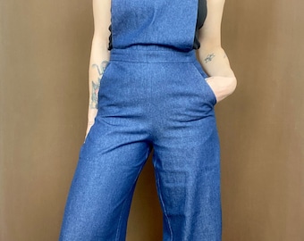 1970s flared denim jumpsuit - Size XS/S