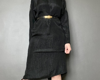 1980s Cocoon silk dress with reptile leather appliqués // Size S