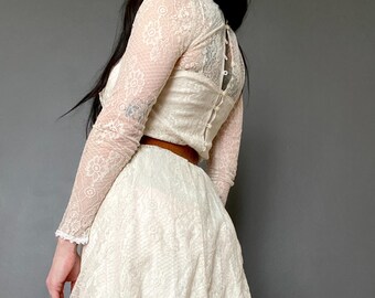1970s Jessica McClintock Edwardian inspired lace wedding dress // Size XS