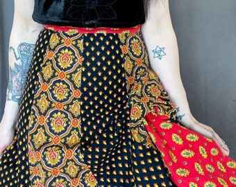 1970s floral & paisley panel peasant skirt - Size XXS/XS