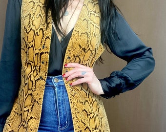 1970s Snake print laced front velvet vest // Size M