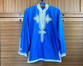 1970s Ribbon embroidered Moroccan shirt - Size M