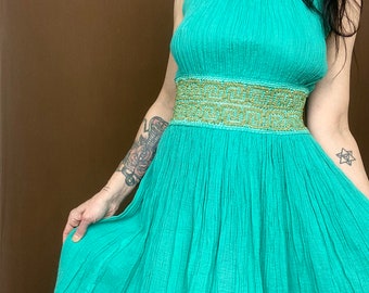 1970s Aqua green Grecian dress / Size S-M