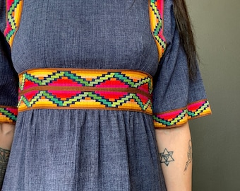 1970s Blue Southwest maxi dress // Size XS-S