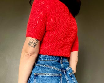 1970s neon red knit top // Size XS/S