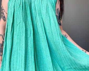 1970s Aqua gauze tent dress // Size S-M