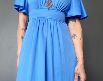 1970s dreamy blue disco maxi dress // Size S