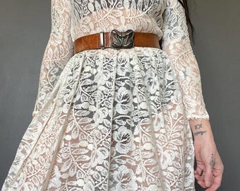 1970s Jessica McClintock Edwardian inspired lace wedding dress // Size XS