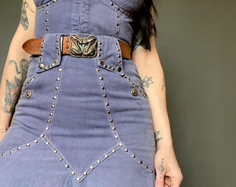 1980s western studded denim skirt & top set // Size S