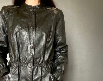 1980s applique leather jacket // Size M