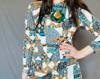 1960s geometric mini dress - Size XS