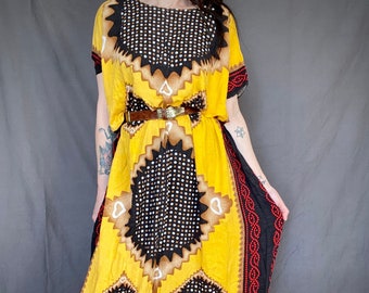 1970s Ethnic rayon kaftan dress - Free size