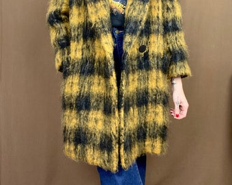 1980s Check mohair coat // Size M