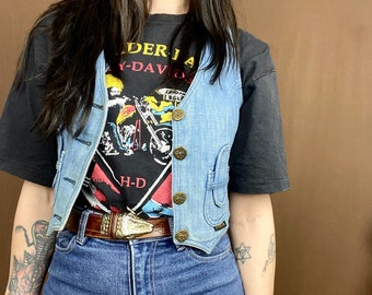 1970s Pionier blue denim vest  // Size XXS - XS