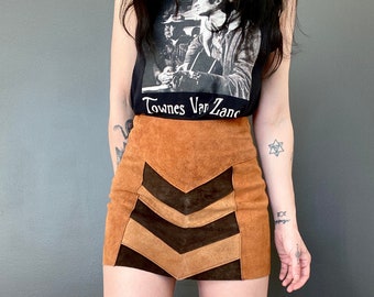 1970s patchwork suede mini skirt  // Size XXS - XS