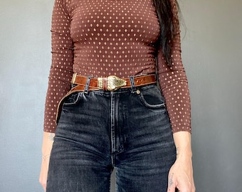 1990s Brown and gold leotard // Size XS-S