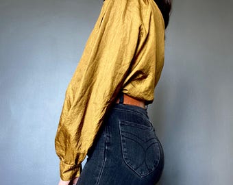 1980s golden mustard avant garde blouse // Size M-L