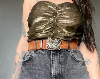 1970s studio 54 rushed gold lurex top // Size M