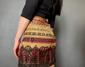 1970s Black & gold lurex mini dress // Size XS