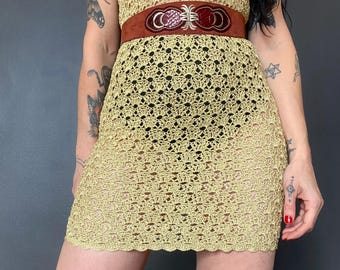 1990s golden crochet dress // Size XS
