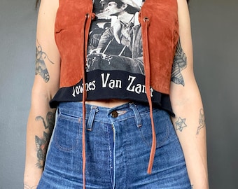 1970s orange brown suede western vest // Size S